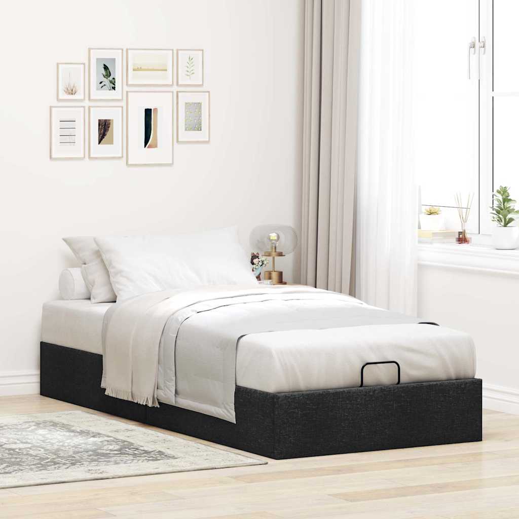 Ottoman-Bett ohne Matratze Schwarz 90×200 cm Stoff