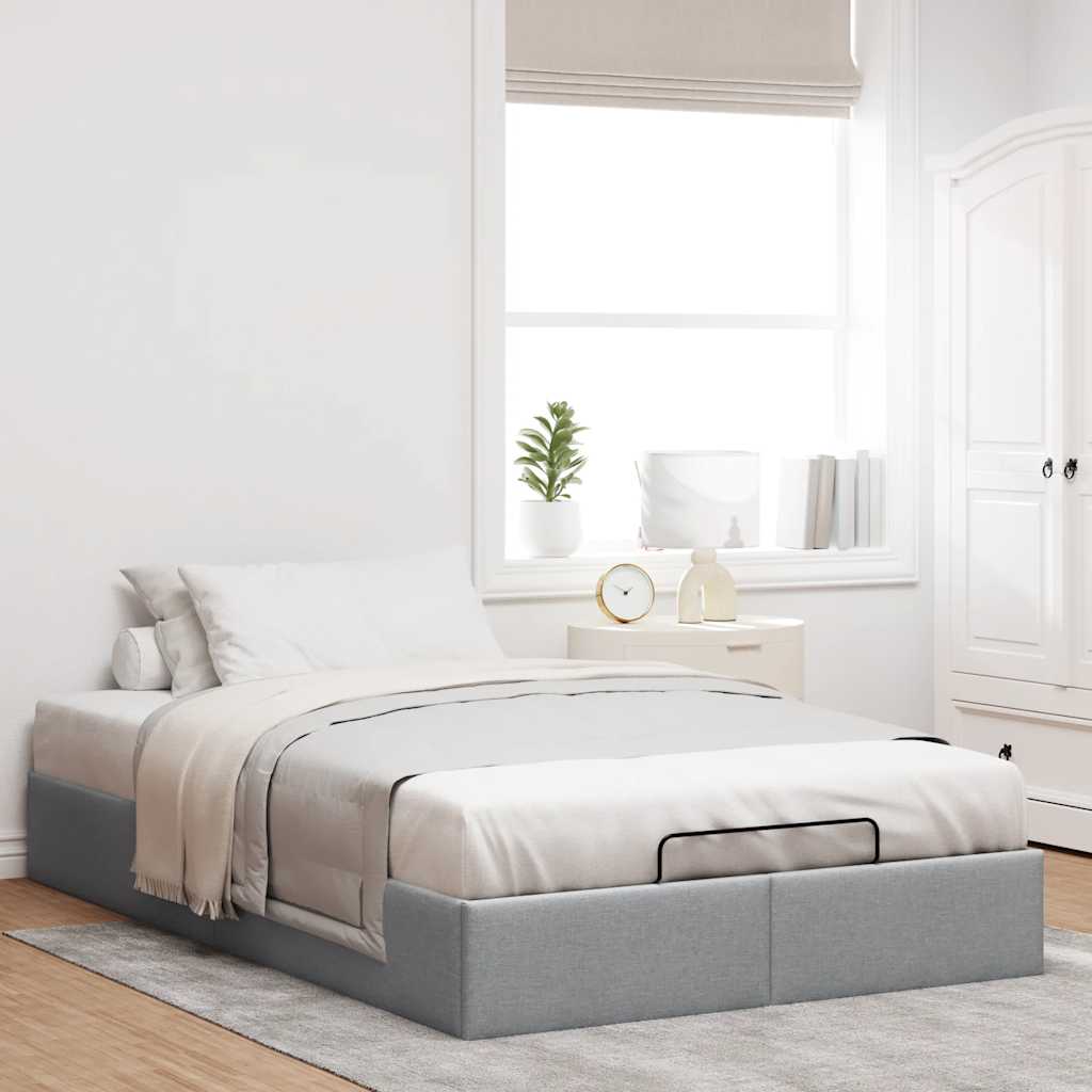 vidaXL Ottomán világosszürke szövet ágykeret matrac nélkül 140 x 190cm