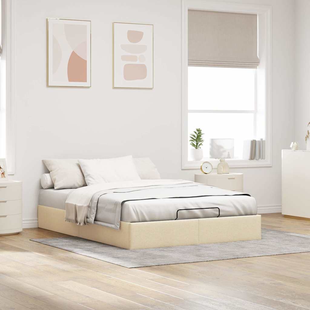 vidaXL Bedframe zonder matras 140x190 cm stof crèmekleurig, foto 2