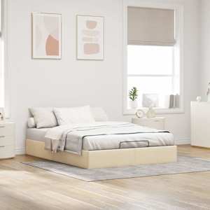 Osmanský rám postele bez matrací krémově 140x190 cm textil - obrázek 3