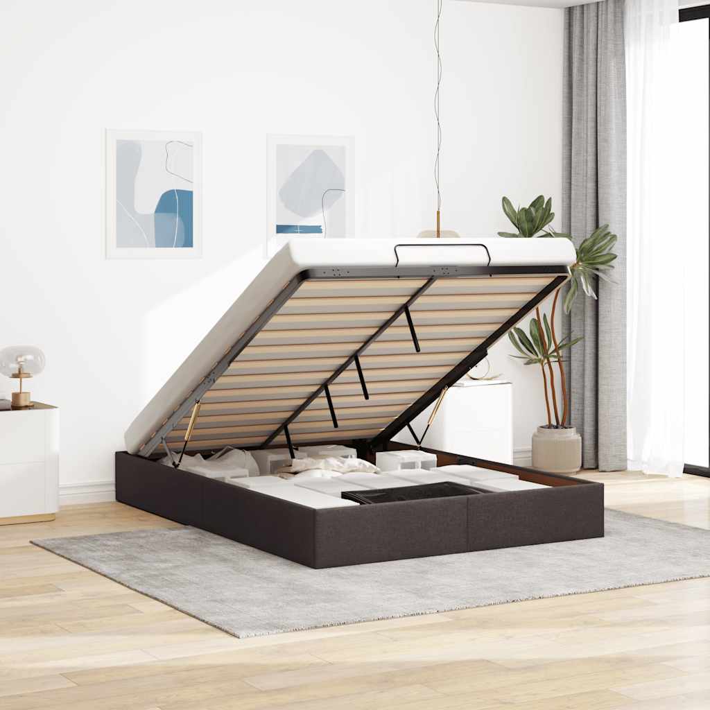 Osmannisk sengeramme med opbevaring 140 x 200 cm i mørkebrun stof
