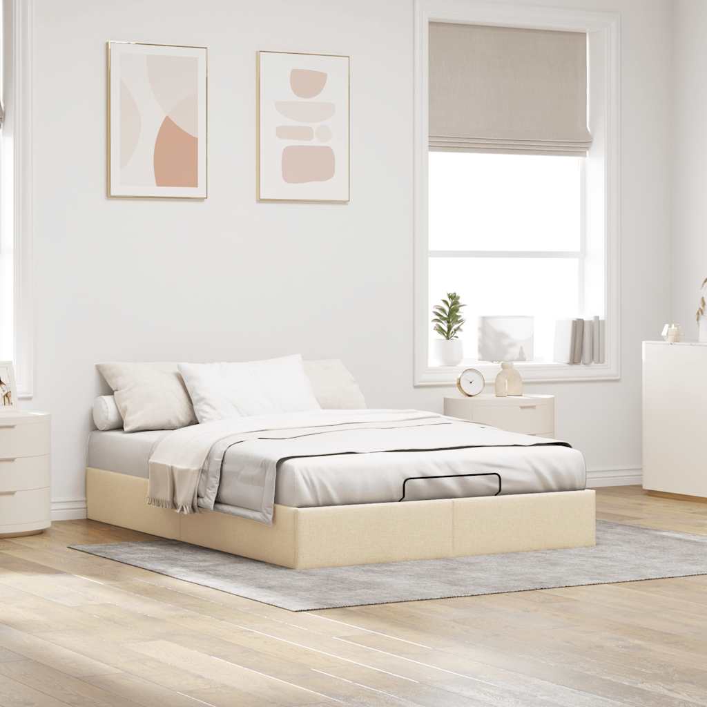 vidaXL Ottomán krémszínű szövet ágykeret matrac nélkül 140 x 200 cm