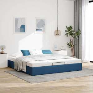 Osmanský rám postele bez matrací modrá 200x200 cm textil - obrázek 3