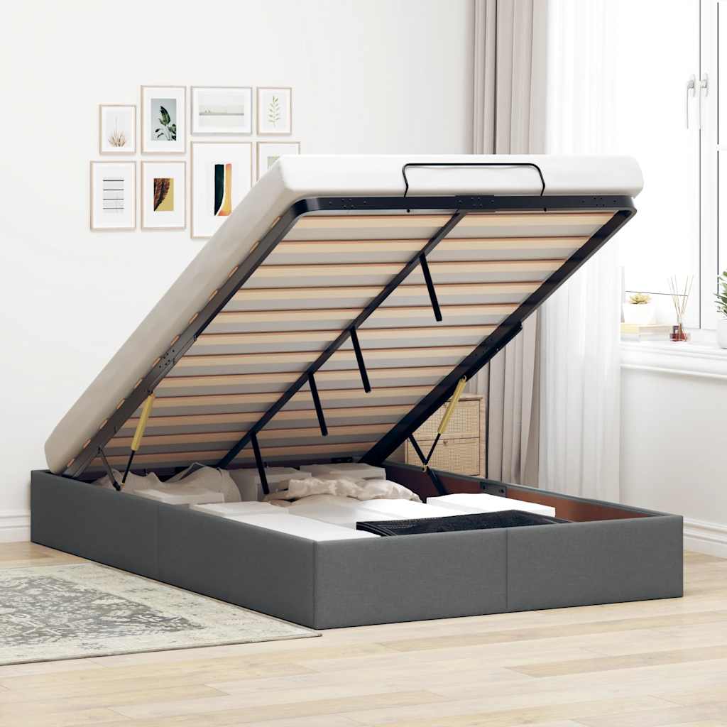 TopSellers-Ottoman Storage Bed Frame - King Single - Dark Grey Fabric