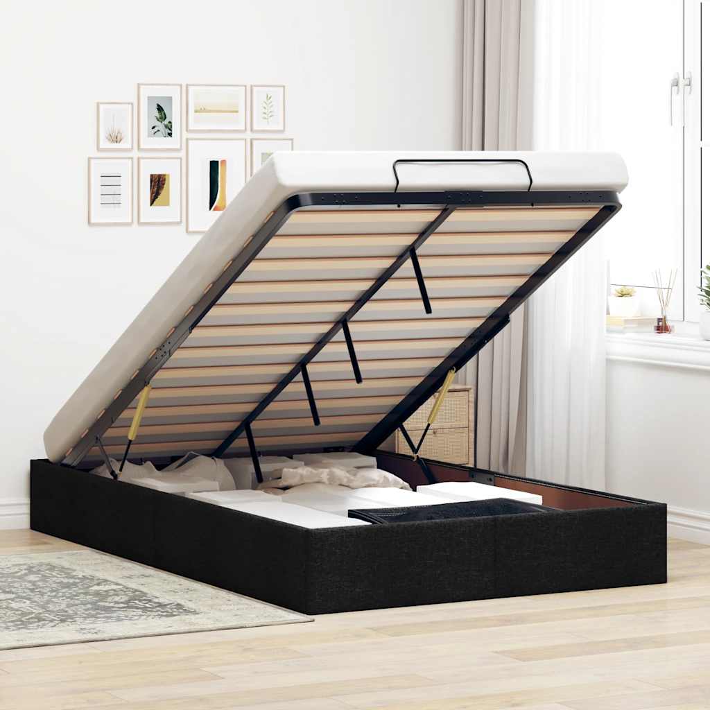 TopSellers-Ottoman Storage Bed Frame - King Single - Black Fabric