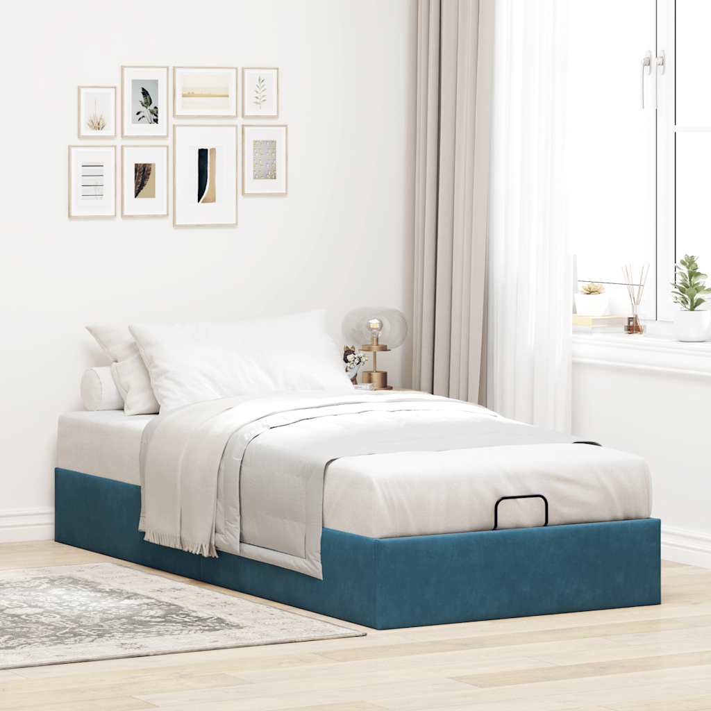 vidaXL Ottomán ágykeret matrac nélkül Sötétkék 90x200 cm bársony