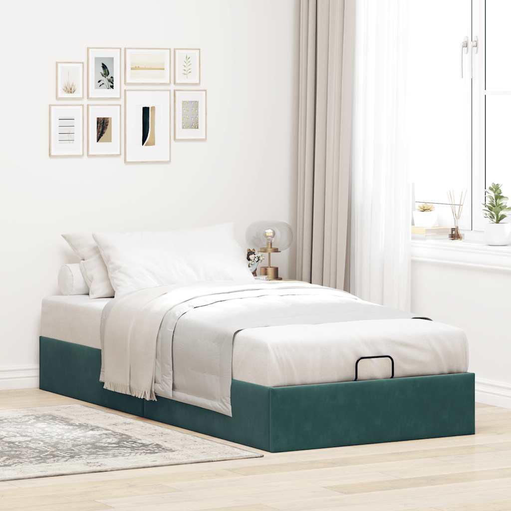 vidaXL Bedframe zonder matras 100x200 cm fluweel donkergroen afbeelding