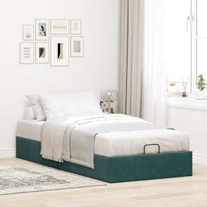 vidaXL Ottoman Bed Frame Sem Colchão Verde Escuro 100x200 cm Veludo