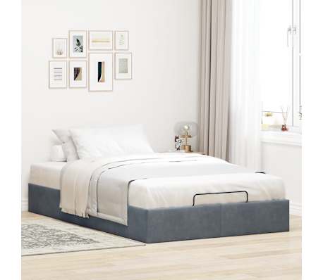vidaXL Otomano Bed Frame No Colch&atilde;o Cinzento Escuro 120x190 cm Veludo