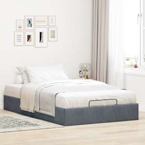 vidaXL Otomano Bed Frame No Colch&atilde;o Cinzento Escuro 120x190 cm Veludo