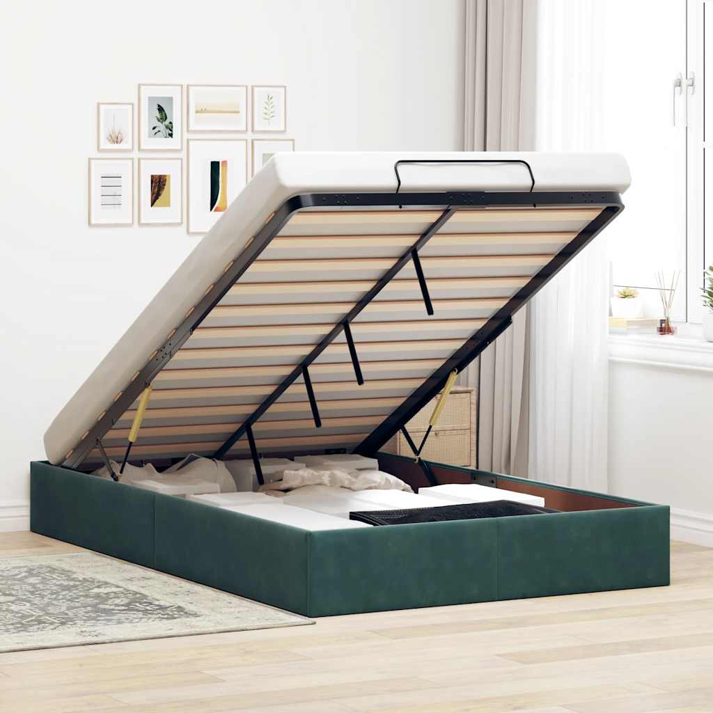 vidaXL Cadru de pat otoman fără saltea Verde închis 120x190 cm catifea