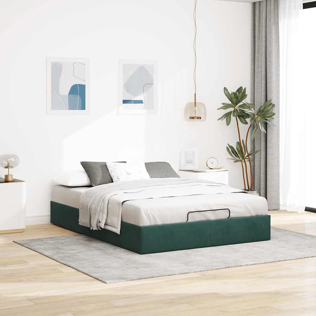 vidaXL Ottomán ágykeret matrac nélkül Sötétzöld 140x190 cm bársony