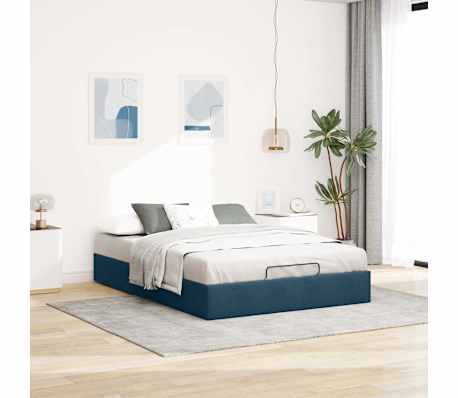 vidaXL Estrutura de cama otomana sem colch&atilde;o 140x190 cm azul escuro