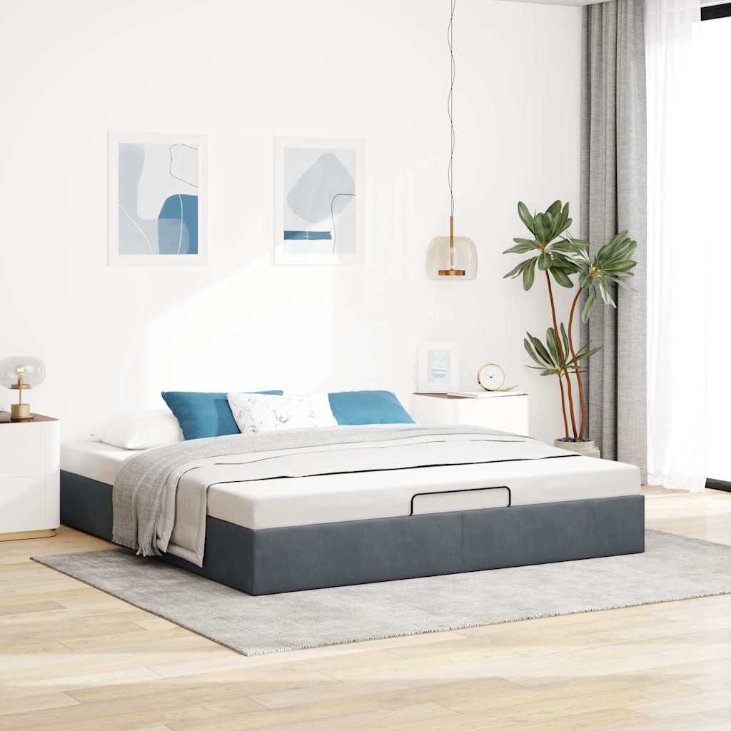vidaXL Ottomán ágykeret matrac nélkül sötétszürke 160x200 cm bársony