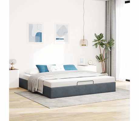 vidaXL Estrutura de cama otomana sem colch&atilde;o 160x200cm cinzento escuro