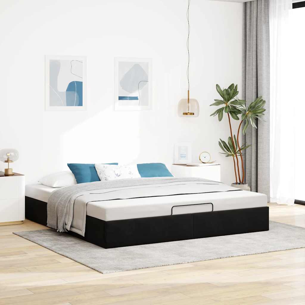 vidaXL Ottomán ágykeret matrac nélkül fekete 160x200 cm bársony