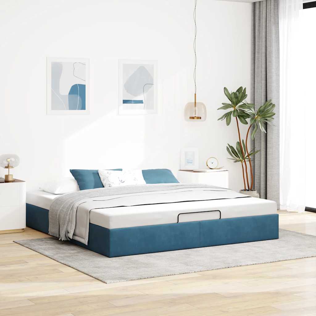 vidaXL Ottoman bedframe zonder matras 160x200 cm fluweel donkerblauw afbeelding