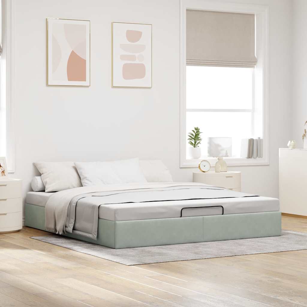 vidaXL Cadru de pat otoman fără saltea Gri deschis 200x200 cm catifea