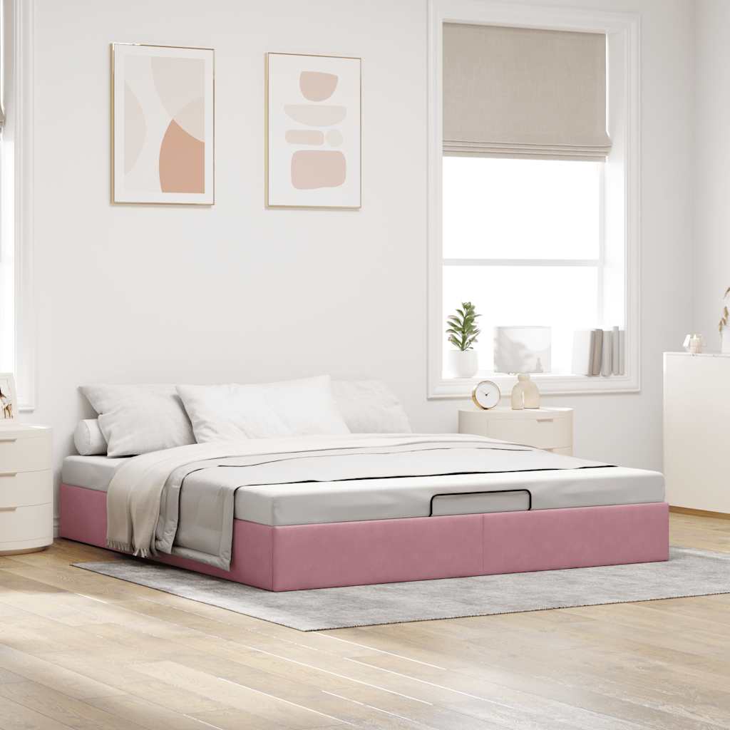 vidaXL Ottoman bedframe zonder matras 200x200 cm fluweel roze afbeelding