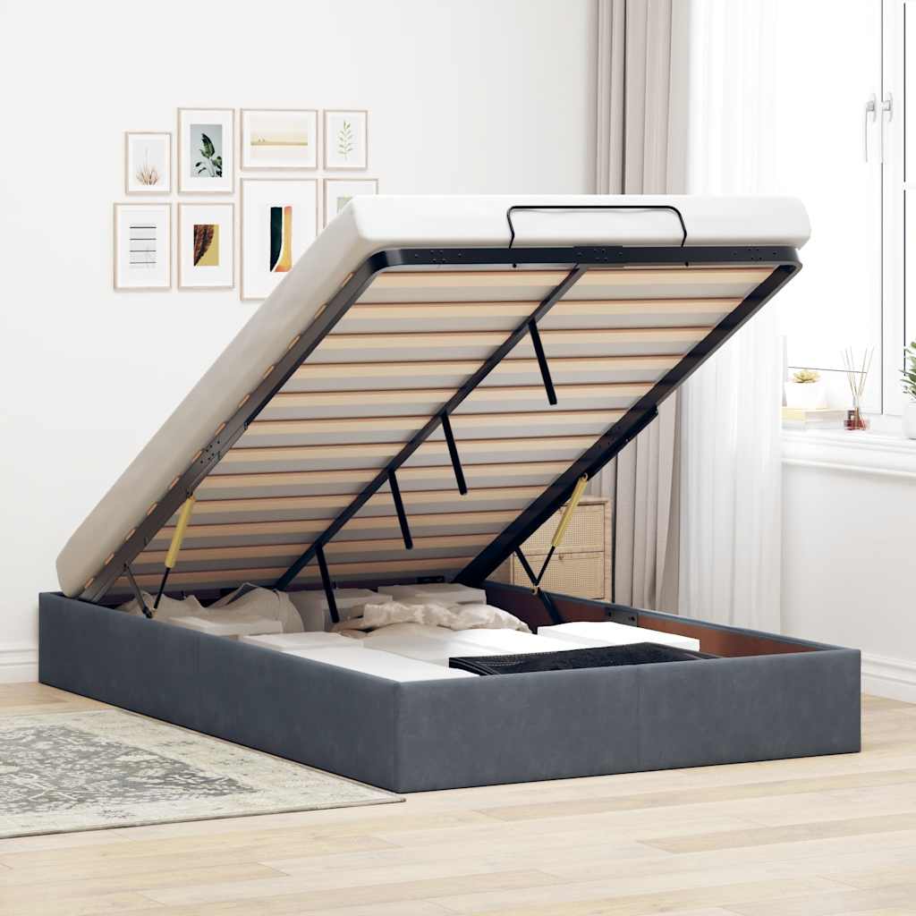 TopSellers-Ottoman Storage Bed Frame - King Single Velvet - Dark Grey