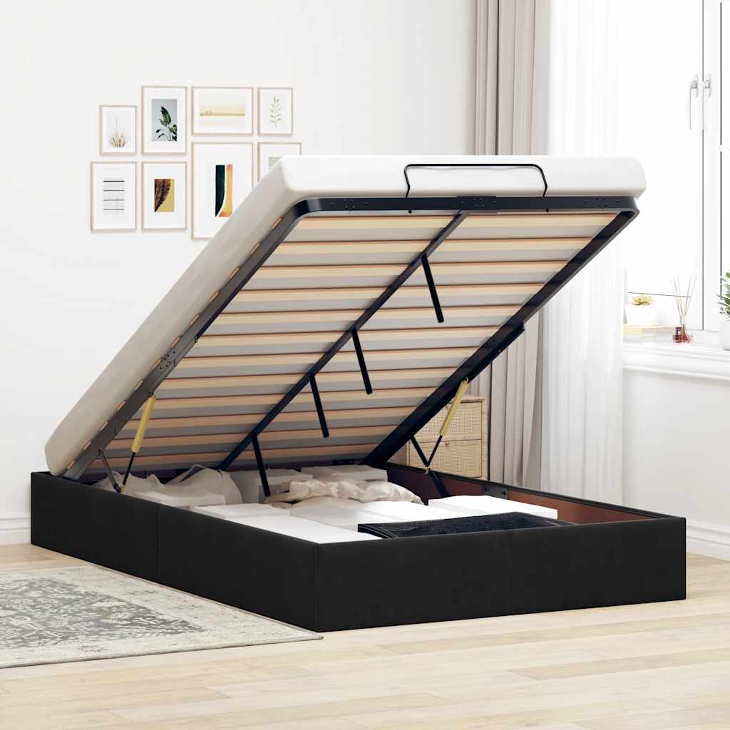 TopSellers-Ottoman Storage Bed Frame - Velvet King Single - Black