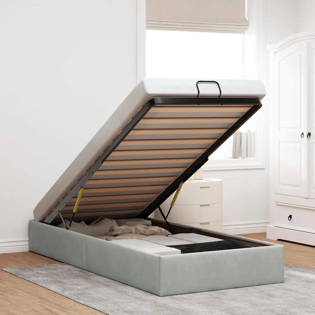 Ottoman Bed Frame No Mattress Light Grey Single Velvet