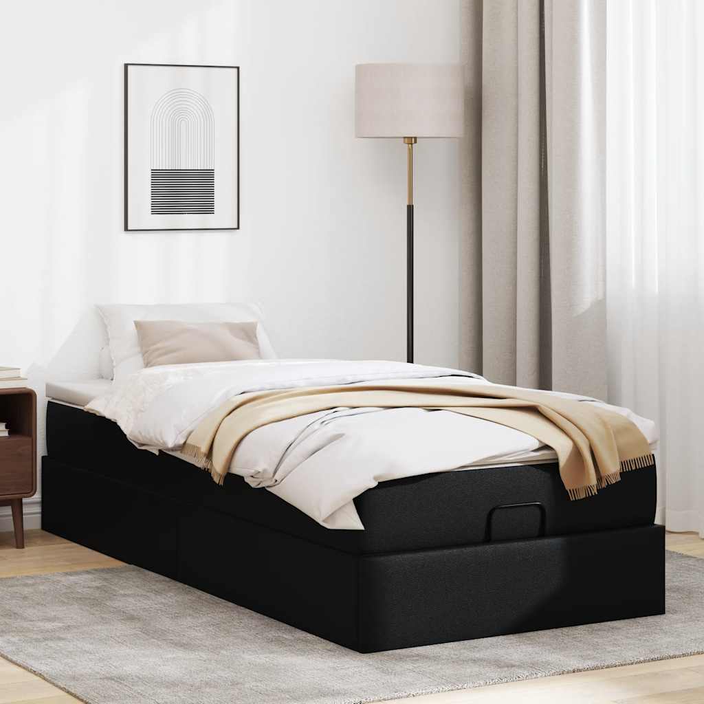 vidaXL Ottoman bed met matras 80x200cm kunstleer zwart afbeelding