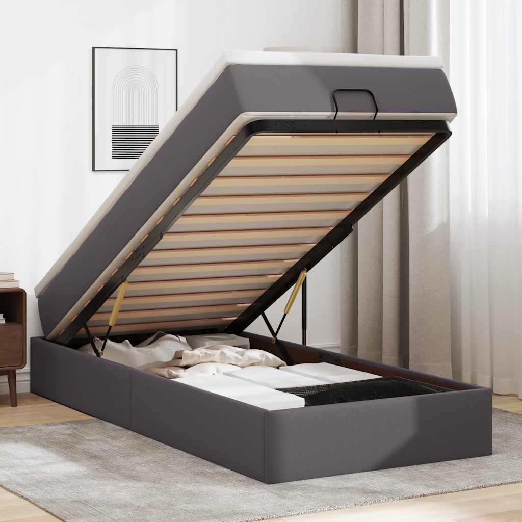 vidaXL osmannisk sengeramme med madras 90x190 cm kunstlæder grå