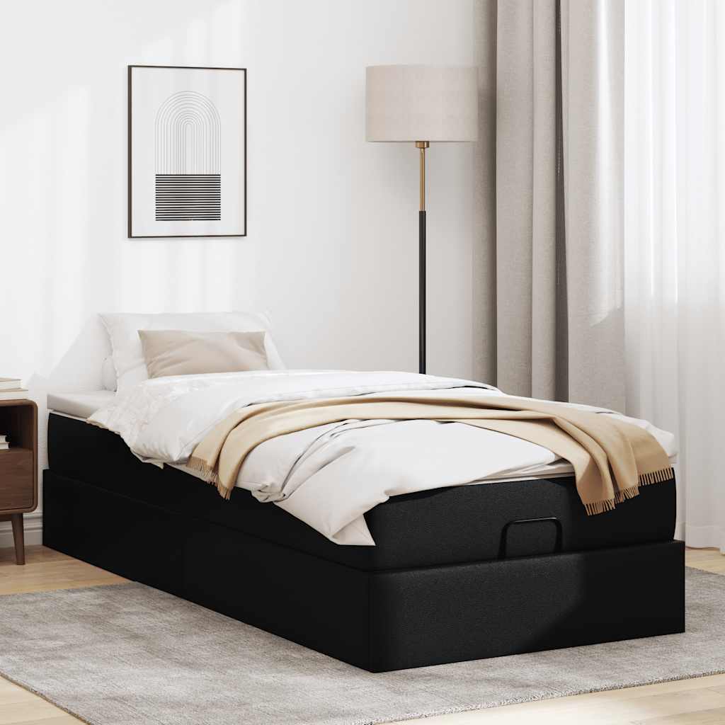 vidaXL Ottoman bed met matras 90x200cm kunstleer zwart, foto 2