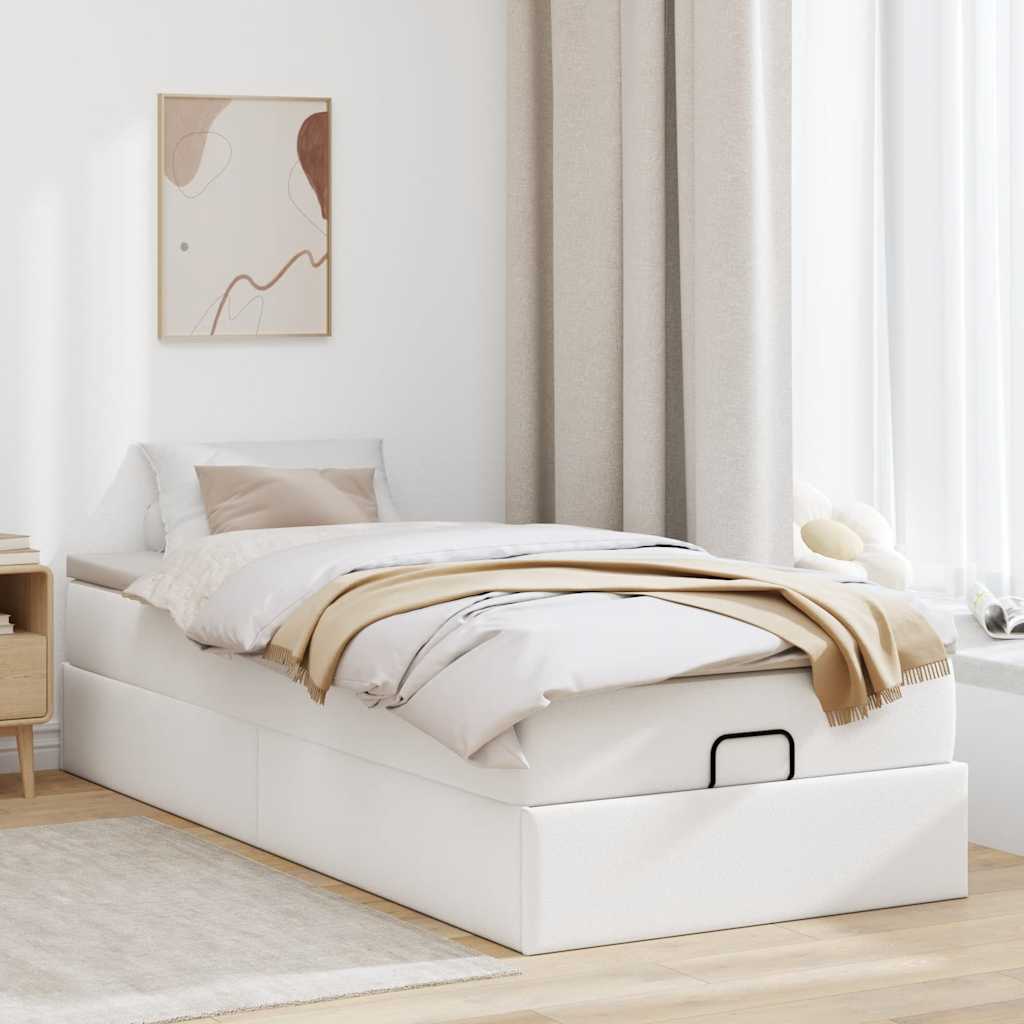 vidaXL Ottoman bed met matras 90x200cm kunstleer wit afbeelding