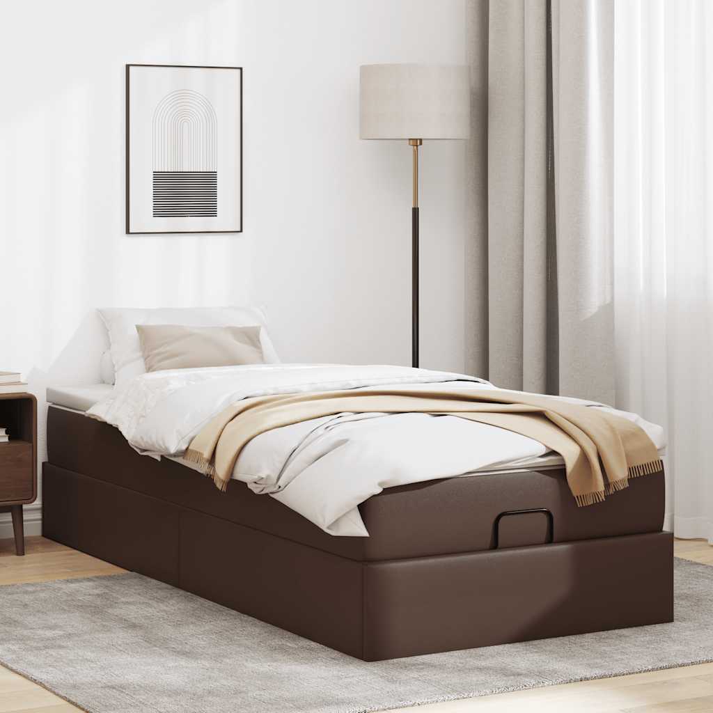 vidaXL Ottoman bed met matras 100x200cm kunstleer bruin afbeelding