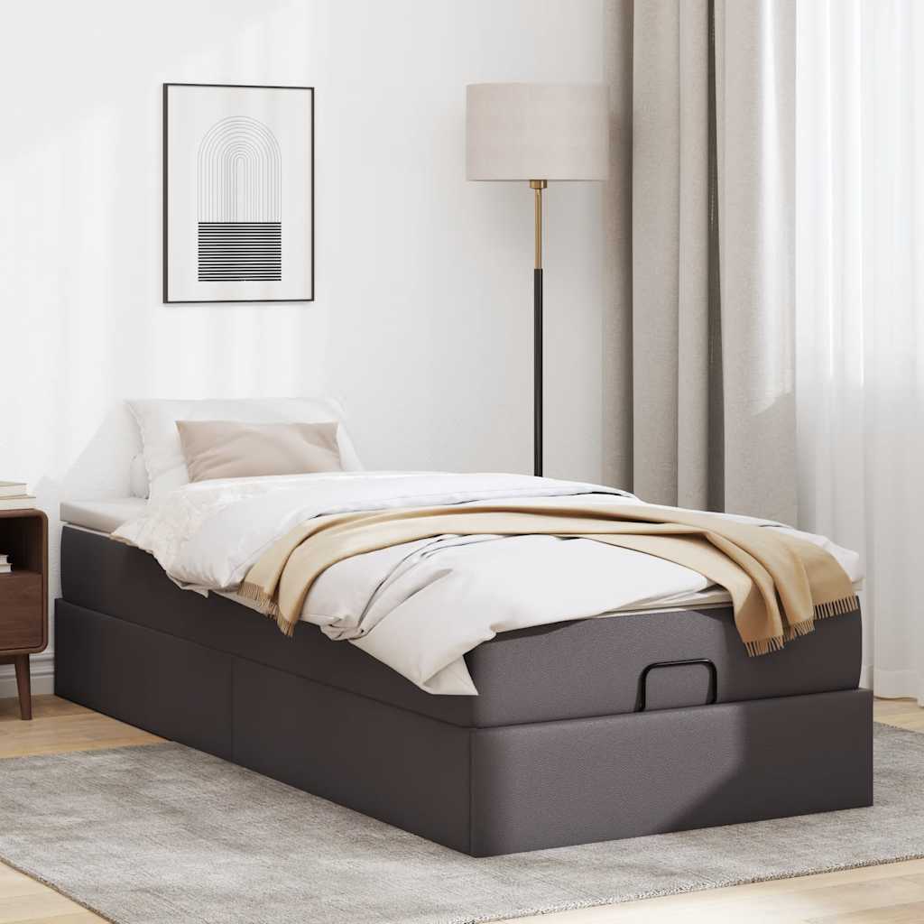 vidaXL Ottoman bed met matras 100x200cm kunstleer grijs afbeelding