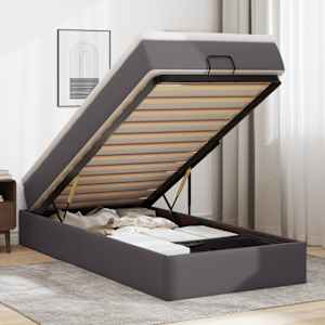 Otomanski posteljni okvir z vzmetnico siv 100x200 cm um. usnje