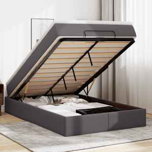 Otomanski posteljni okvir z vzmetnico siv 120x200 cm um. usnje