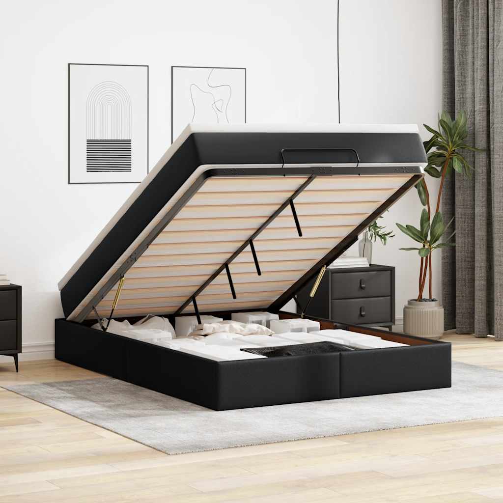 vidaXL osmannisk sengeramme med madras 140x190 cm kunstlæder sort