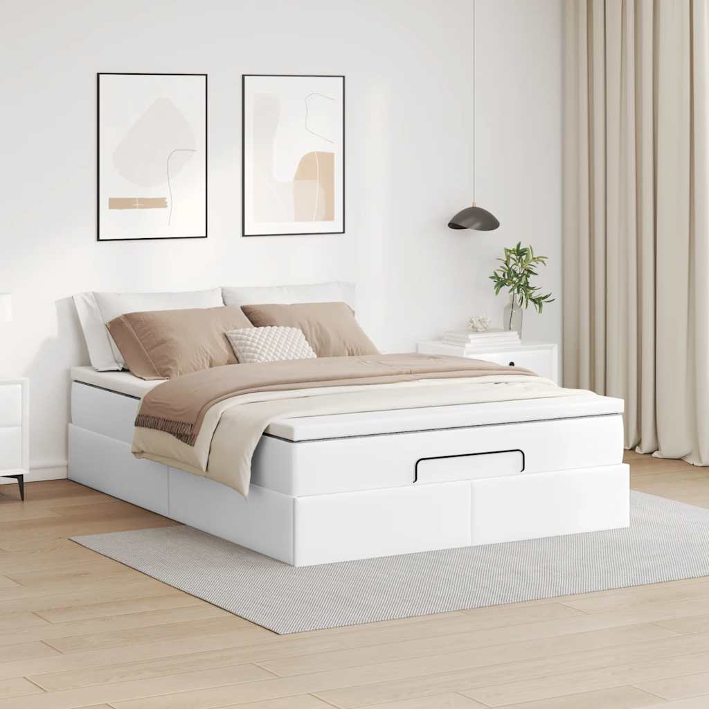 vidaXL Ottoman bed met matras 140x190cm kunstleer wit afbeelding