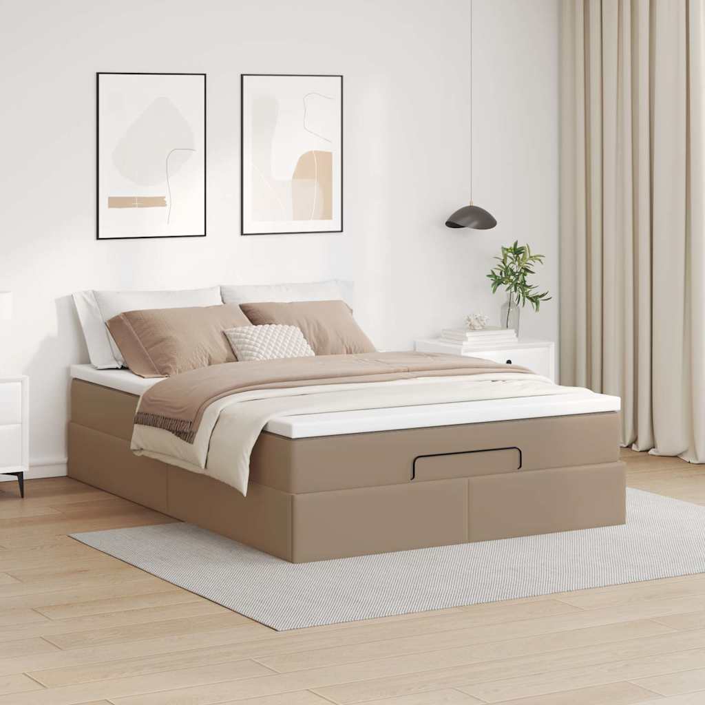 vidaXL Ottoman bed met matras 140x190cm kunstleer cappuccinokleurig bruin, foto 2