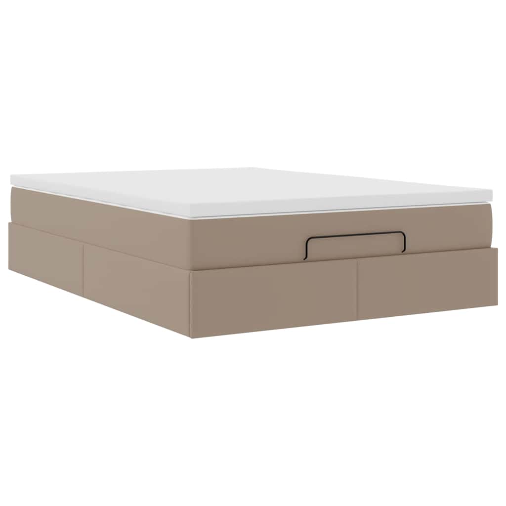 vidaXL Ottoman bed met matras 140x190cm kunstleer cappuccinokleurig bruin, foto 4