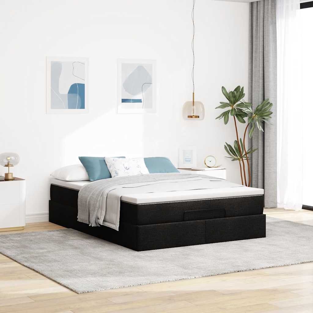 vidaXL Ottoman bed met matras 140x200cm kunstleer zwart afbeelding
