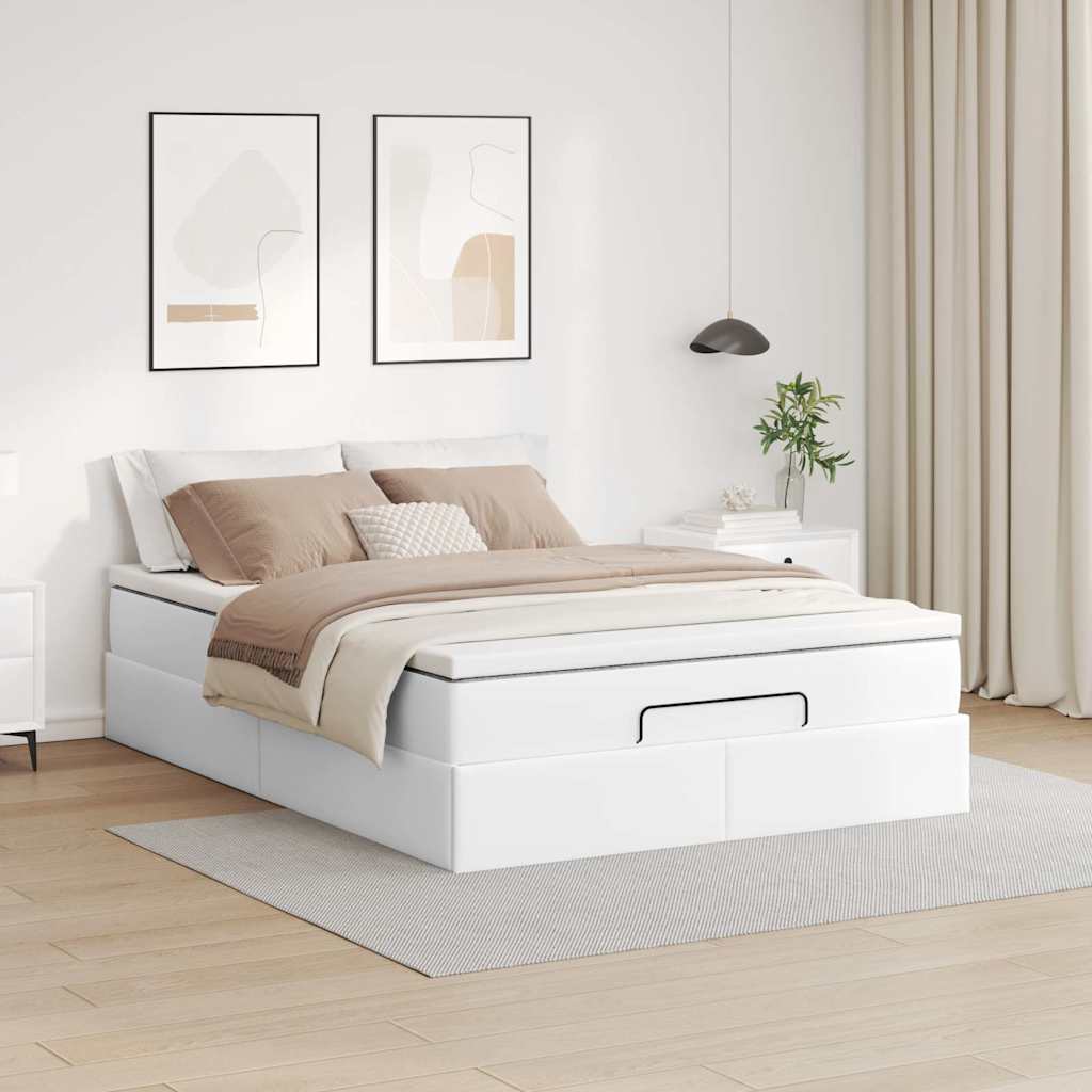 vidaXL Ottoman bed met matras 140x200cm kunstleer wit, foto 2