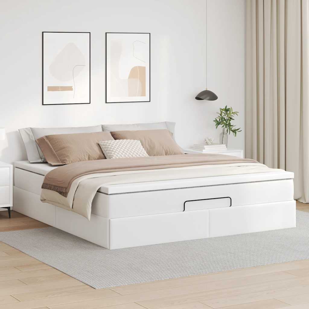 vidaXL Ottoman bed met matras 160x200cm kunstleer wit afbeelding