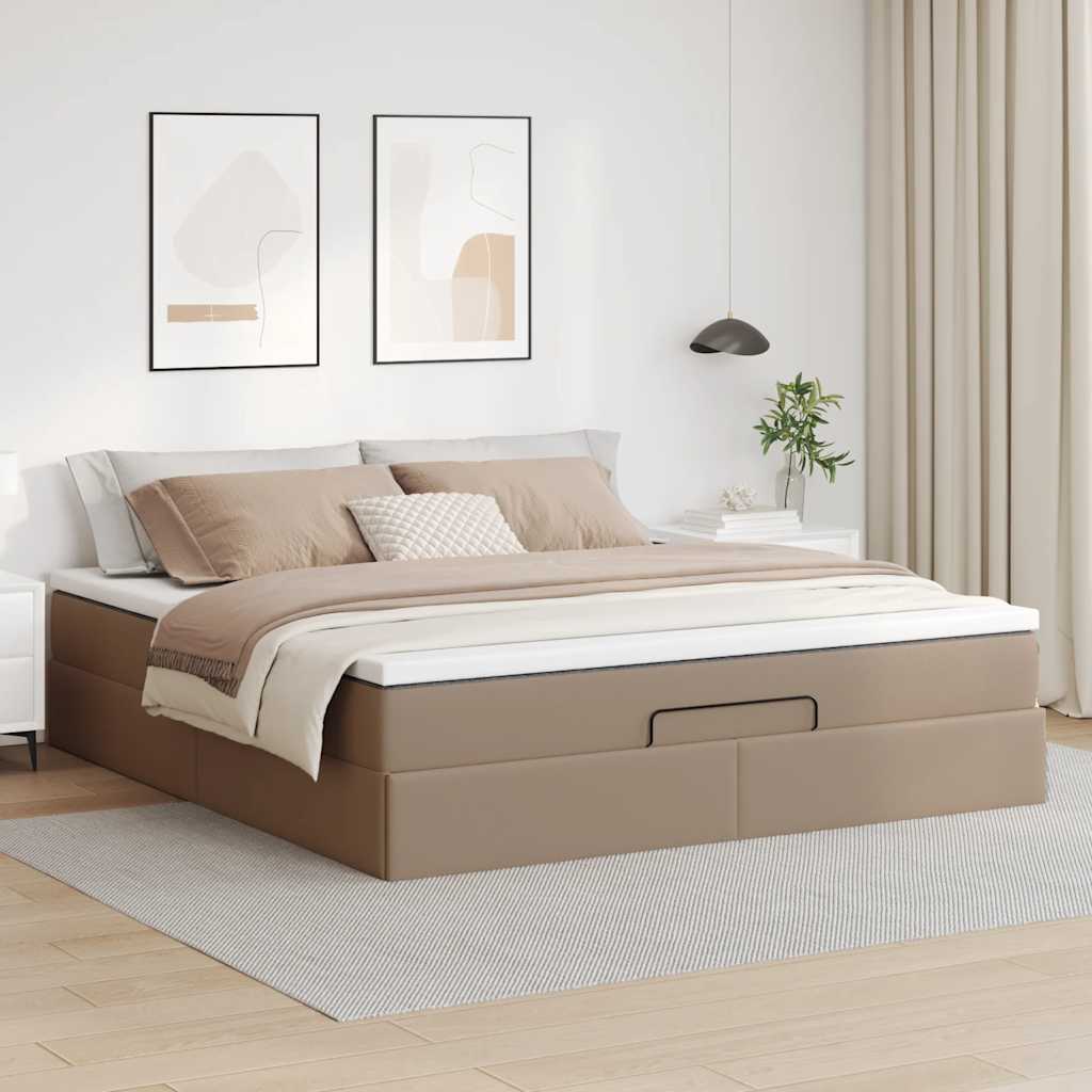 vidaXL Ottoman bed met matras 160x200cm kunstleer cappuccinokleurig bruin, foto 2