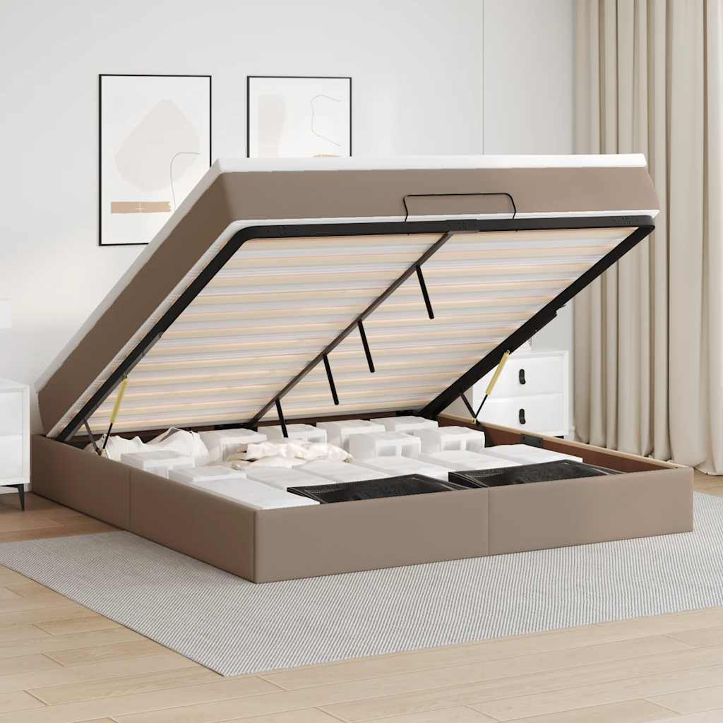 Osmannisk sengeramme med opbevaring og madras 160 × 200 cm - kunstlæder, cappuccino