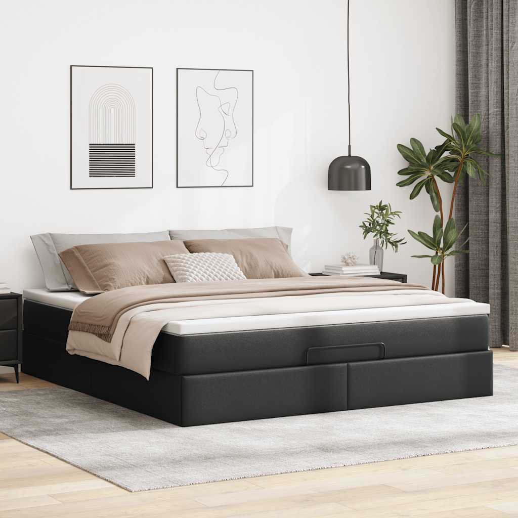 vidaXL Ottoman bed met matras 180x200cm kunstleer zwart, foto 2