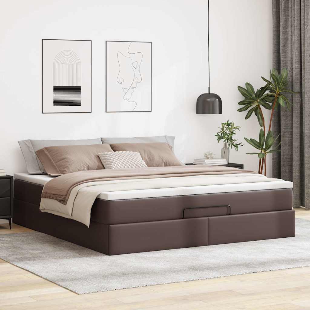 vidaXL Ottoman bed met matras 180x200cm kunstleer bruin afbeelding