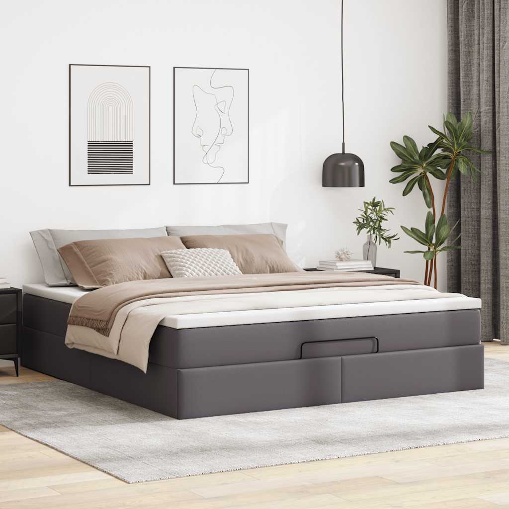 vidaXL Ottoman bed met matras 180x200cm kunstleer grijs, foto 2