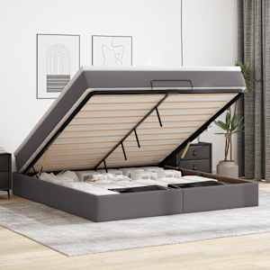 Otomanski posteljni okvir z vzmetnico siv 180x200 cm um. usnje