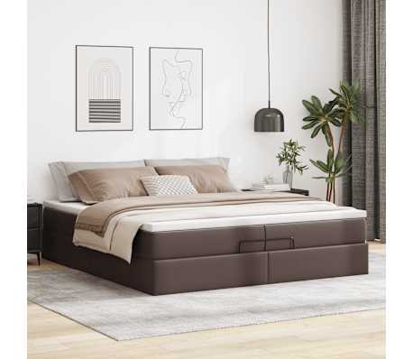 vidaXL Οθωμανικό Κρεβάτι με Στρώματα Καφέ 200x200cm Faux Leather