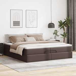 vidaXL Οθωμανικό Κρεβάτι με Στρώματα Καφέ 200x200cm Faux Leather