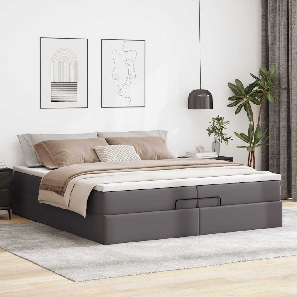 vidaXL Ottoman bed met matrassen 200x200cm kunstleer grijs afbeelding